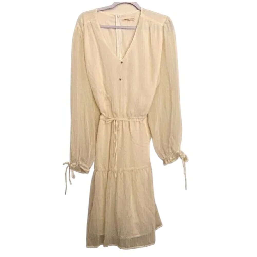 Standards & Practice Prairie Tiered Flowy Cream Dress Cottagecore Mini Chiffon